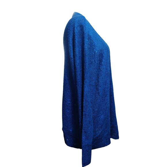 White Stag XXL 20 Womens Plus Size Sweater Blue Sequin Knit Open Front Cardigan - Picture 3 of 11